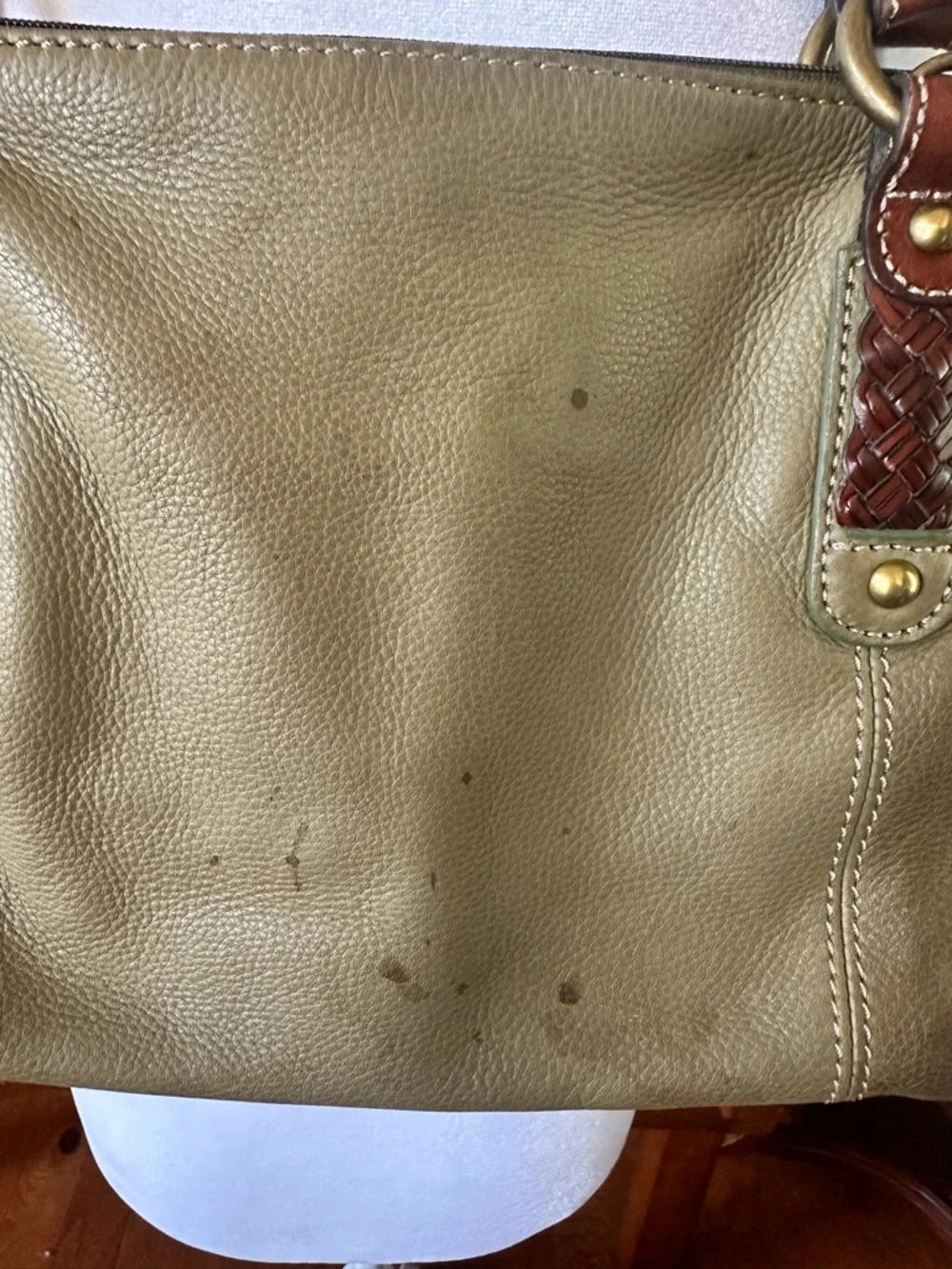 Fossil Leather Satchel Bag Burgandy Olive Green Burgandy Woven Strap Boho